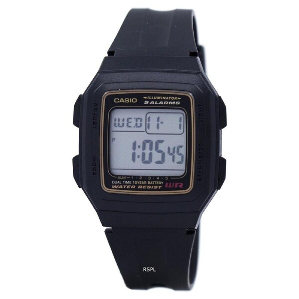 Casio Illuminator Digital 5 Alarms Dual Time Stopwatch F-201WA-9ADF Mens Watch