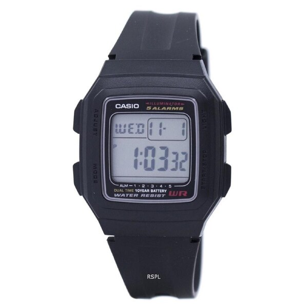 Casio Digital 5 Alarm Dual Time Illuminator Stopwatch F-201WA-1ADF Mens Watch
