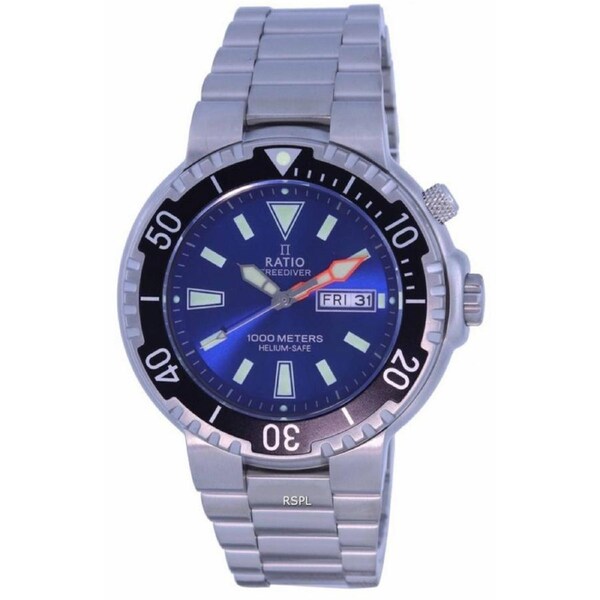 RATIO FreeDiver Blue Dial Stainless Steel Quartz 1050HA93-12V 1000M Mens Watch