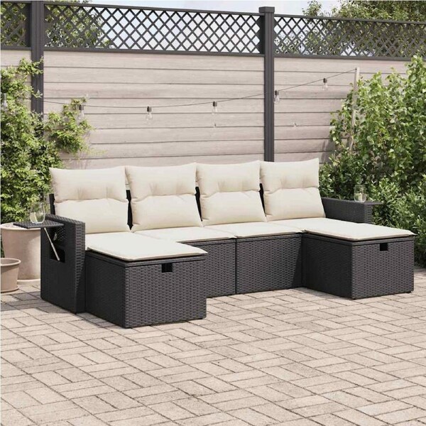 6 Piece Garden Sofa Set with Cushions Black Poly Rattan vidaXL