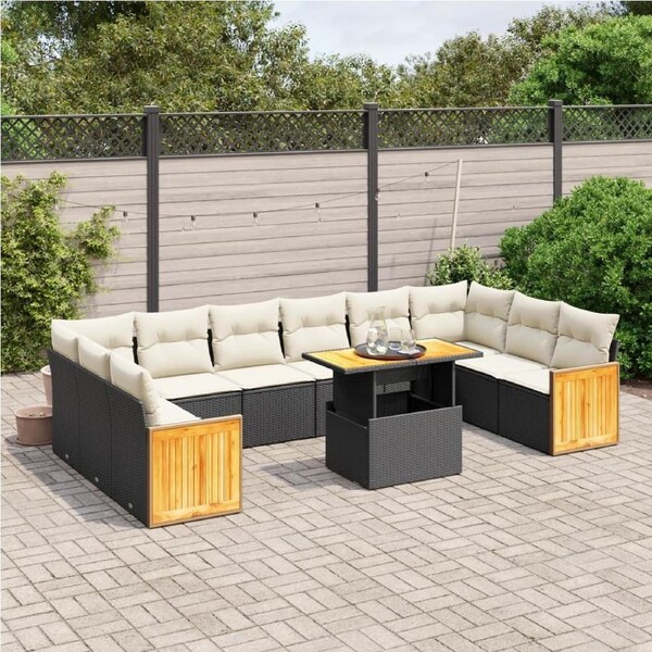 11 Piece Garden Sofa Set with Cushions Black Poly Rattan vidaXL