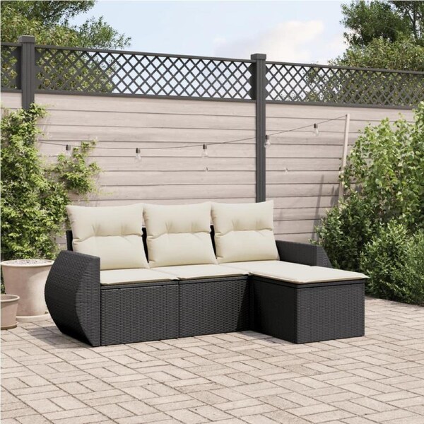 4 Piece Garden Sofa Set with Cushions Black Poly Rattan vidaXL