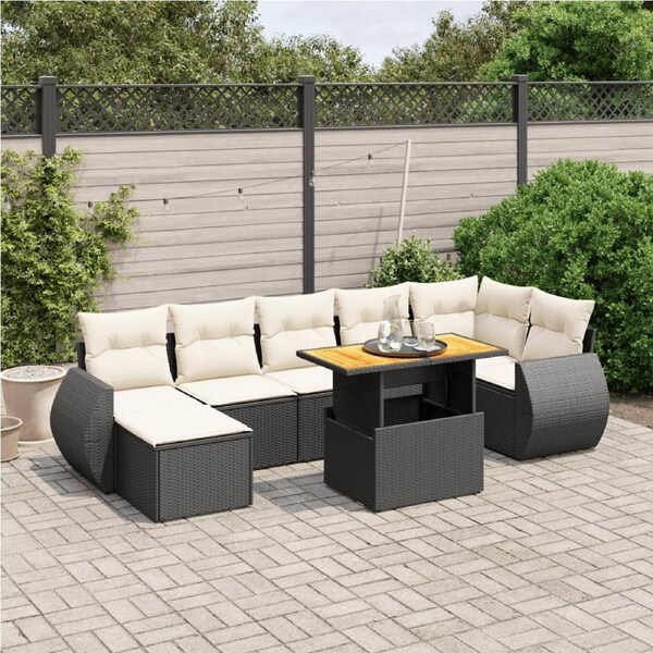 8 Piece Garden Sofa Set with Cushions Black Poly Rattan vidaXL