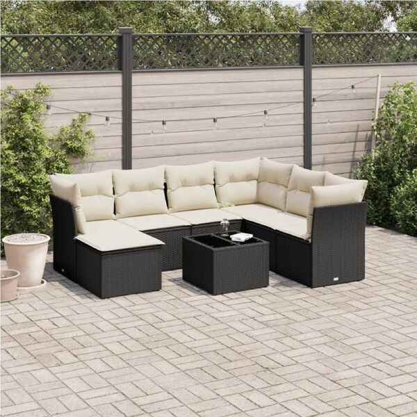 8 Piece Garden Sofa Set with Cushions Black Poly Rattan vidaXL