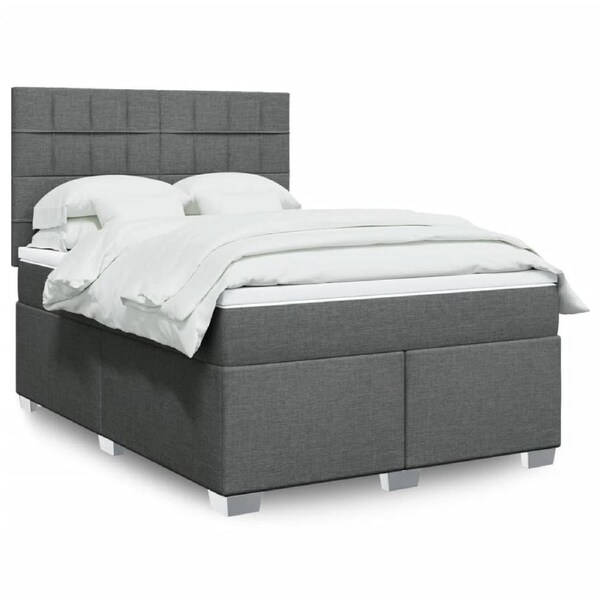 Box Spring Bed with Mattress Dark Grey Queen Fabric vidaXL