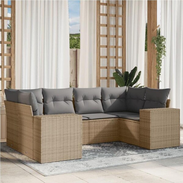 6 Piece Garden Sofa Set with Cushions Beige Poly Rattan vidaXL