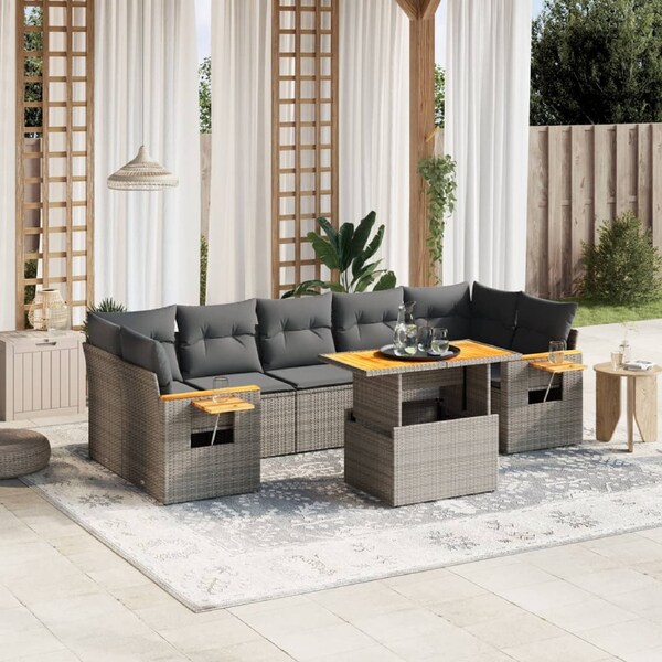 8 Piece Garden Sofa Set with Cushions Grey Poly Rattan vidaXL
