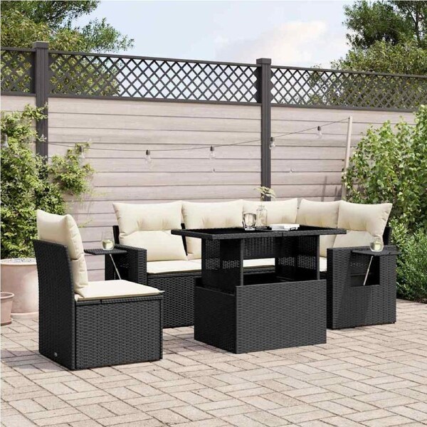 6 Piece Garden Sofa Set with Cushions Black Poly Rattan vidaXL