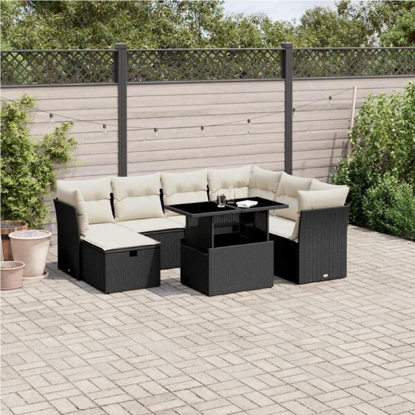 8 Piece Garden Sofa Set with Cushions Black Poly Rattan vidaXL
