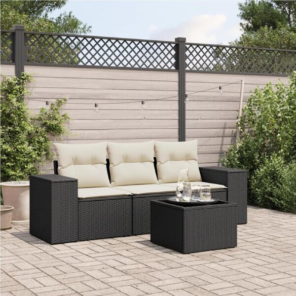 4 Piece Garden Sofa Set with Cushions Black Poly Rattan vidaXL