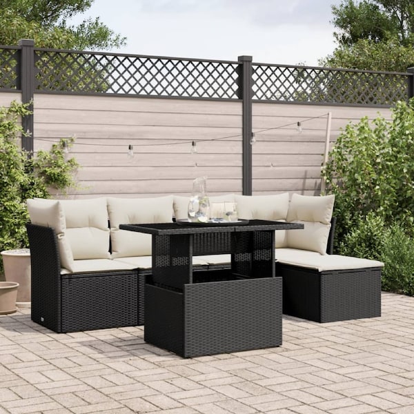 6 Piece Garden Sofa Set with Cushions Black Poly Rattan vidaXL