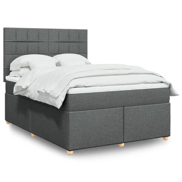 Box Spring Bed with Mattress Dark Grey Queen Fabric vidaXL