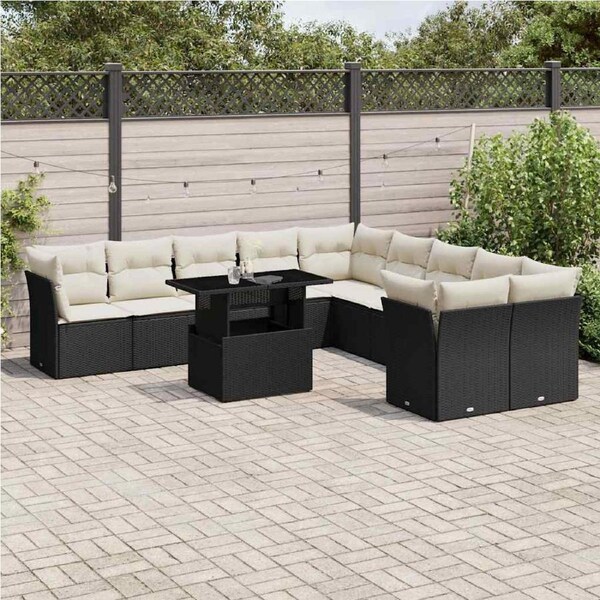 11 Piece Garden Sofa Set with Cushions Black Poly Rattan vidaXL