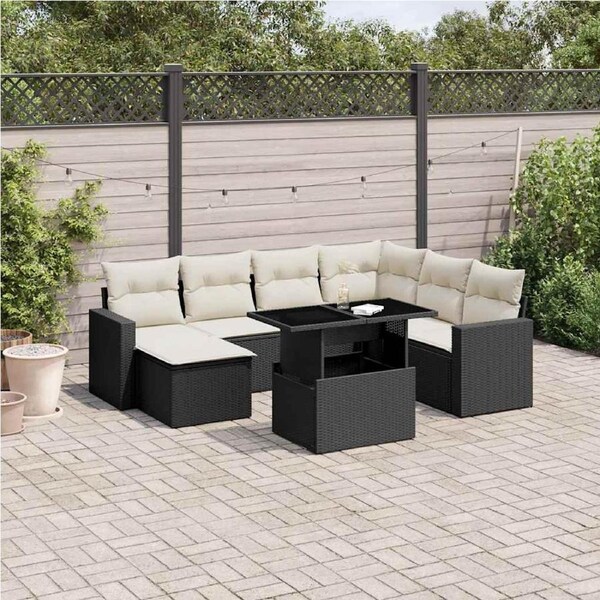 8 Piece Garden Sofa Set with Cushions Black Poly Rattan vidaXL