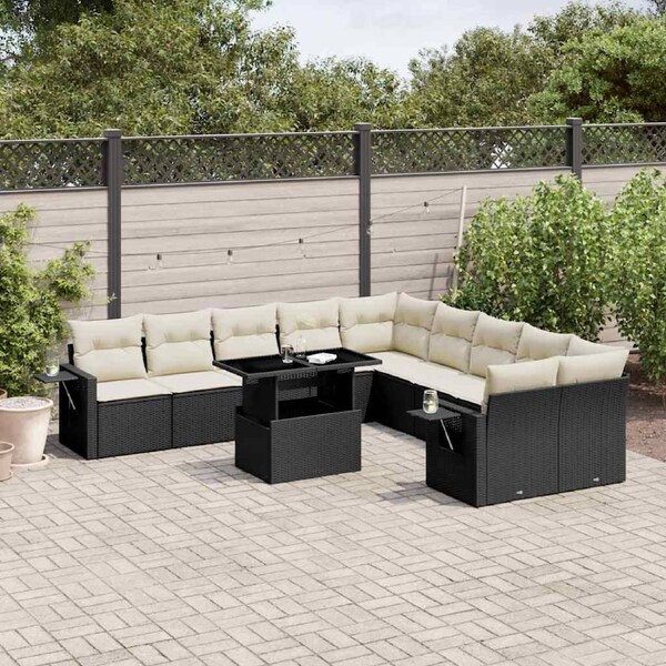 11 Piece Garden Sofa Set with Cushions Black Poly Rattan vidaXL