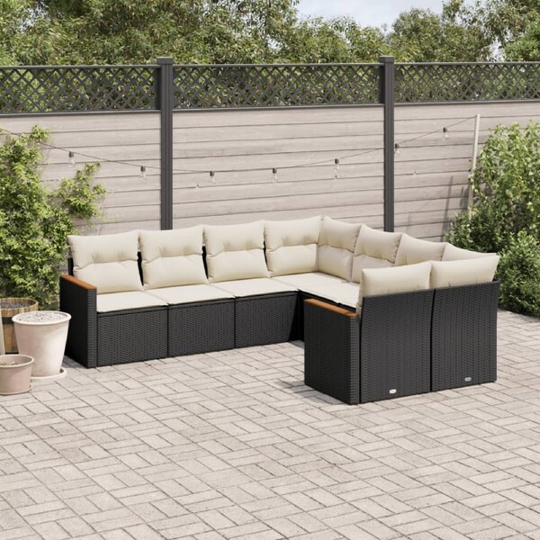 8 Piece Garden Sofa Set with Cushions Black Poly Rattan vidaXL