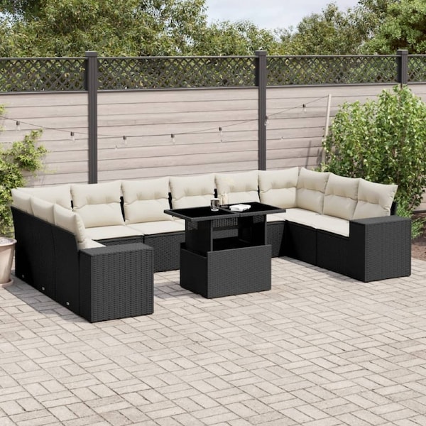 11 Piece Garden Sofa Set with Cushions Black Poly Rattan vidaXL