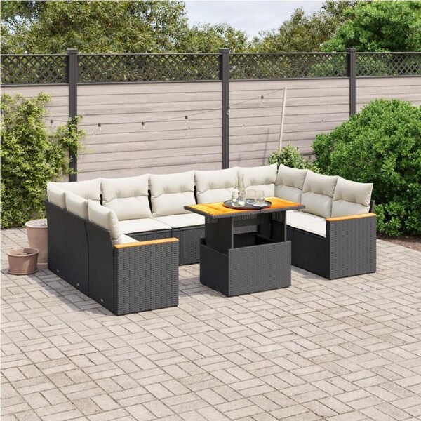 11 Piece Garden Sofa Set with Cushions Black Poly Rattan vidaXL