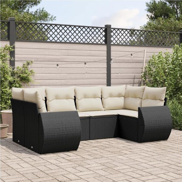 6 Piece Garden Sofa Set with Cushions Black Poly Rattan vidaXL
