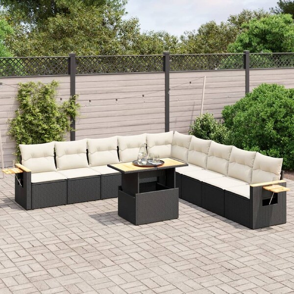 11 Piece Garden Sofa Set with Cushions Black Poly Rattan vidaXL