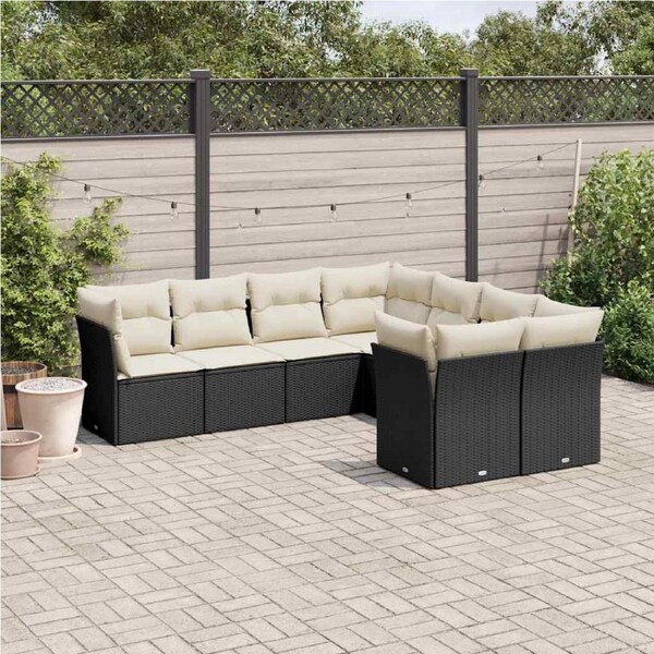 8 Piece Garden Sofa Set with Cushions Black Poly Rattan vidaXL