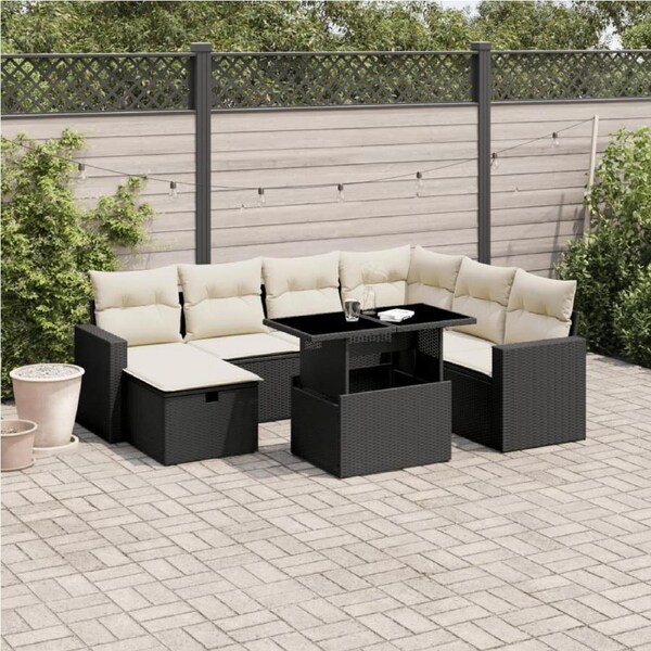 8 Piece Garden Sofa Set with Cushions Black Poly Rattan vidaXL