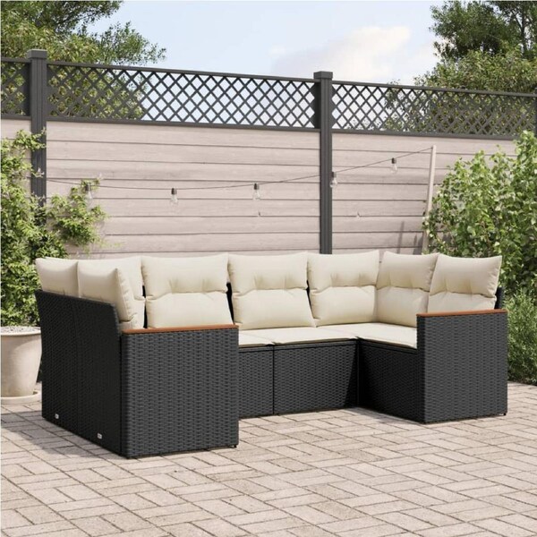 6 Piece Garden Sofa Set with Cushions Black Poly Rattan vidaXL