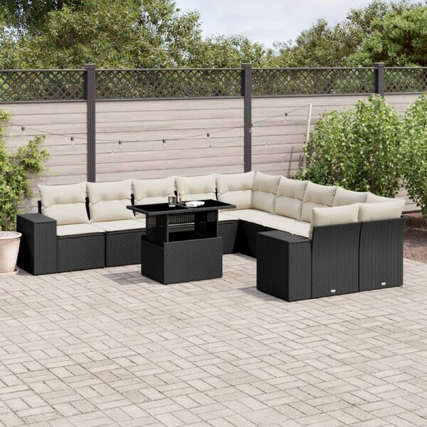 11 Piece Garden Sofa Set with Cushions Black Poly Rattan vidaXL