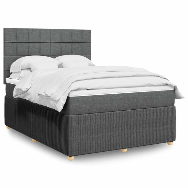 Box Spring Bed with Mattress Dark Grey Queen Fabric vidaXL