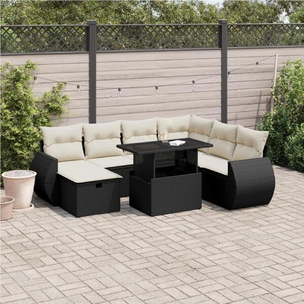 8 Piece Garden Sofa Set with Cushions Black Poly Rattan vidaXL