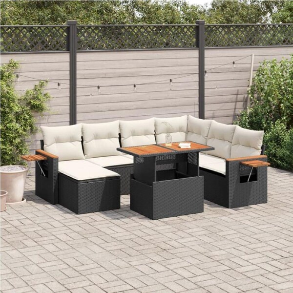 8 Piece Garden Sofa Set with Cushions Black Poly Rattan vidaXL