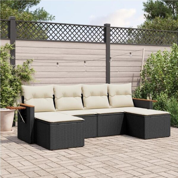 6 Piece Garden Sofa Set with Cushions Black Poly Rattan vidaXL