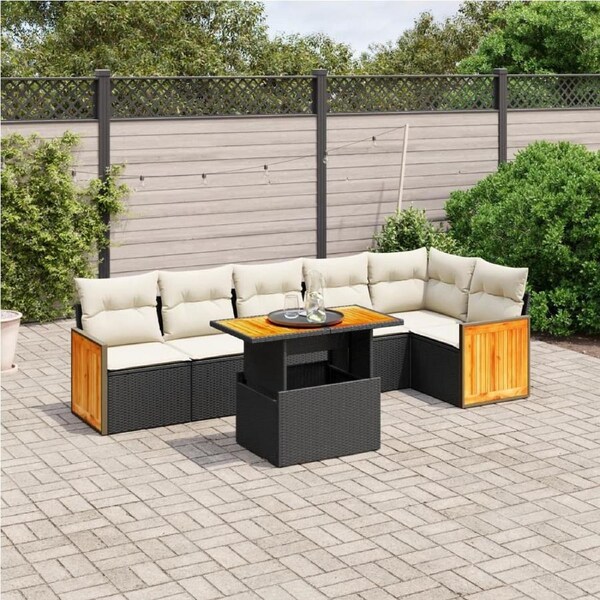 7 Piece Garden Sofa Set with Cushions Black Poly Rattan vidaXL