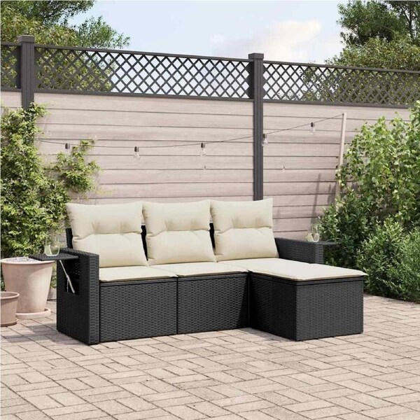 4 Piece Garden Sofa Set with Cushions Black Poly Rattan vidaXL