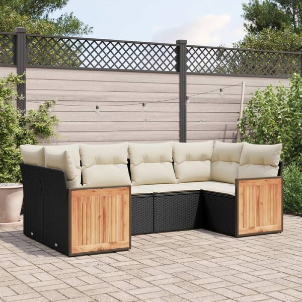 6 Piece Garden Sofa Set with Cushions Black Poly Rattan vidaXL