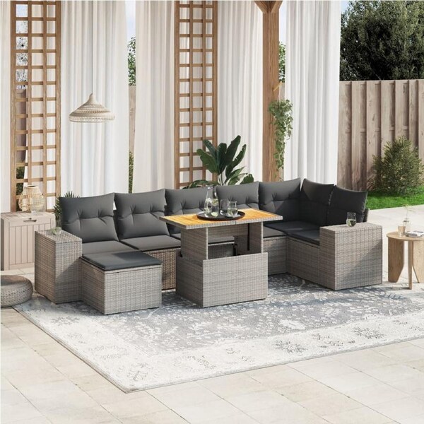 8 Piece Garden Sofa Set with Cushions Grey Poly Rattan vidaXL