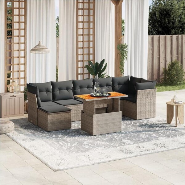 8 Piece Garden Sofa Set with Cushions Grey Poly Rattan vidaXL