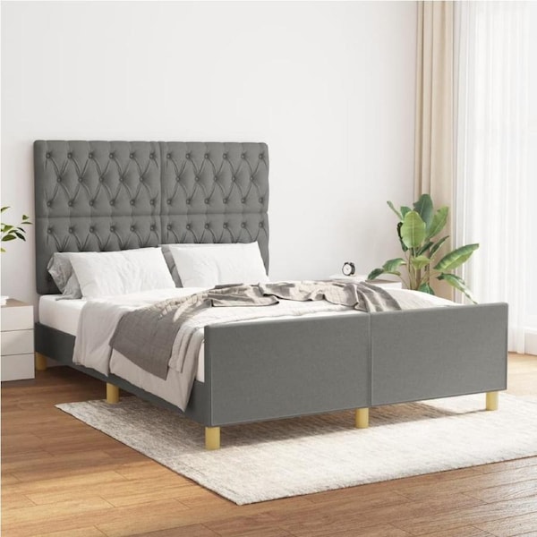 Bed Frame without Mattress Dark Grey 137x187 cm Double Fabric vidaXL