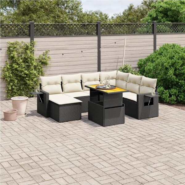 8 Piece Garden Sofa Set with Cushions Black Poly Rattan vidaXL