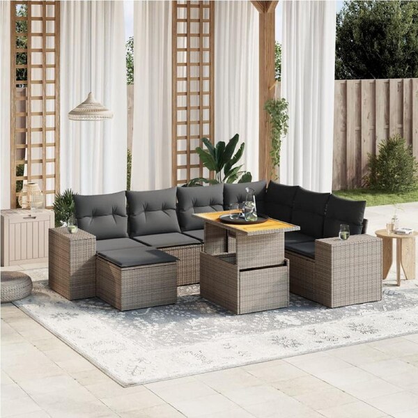 8 Piece Garden Sofa Set with Cushions Grey Poly Rattan vidaXL