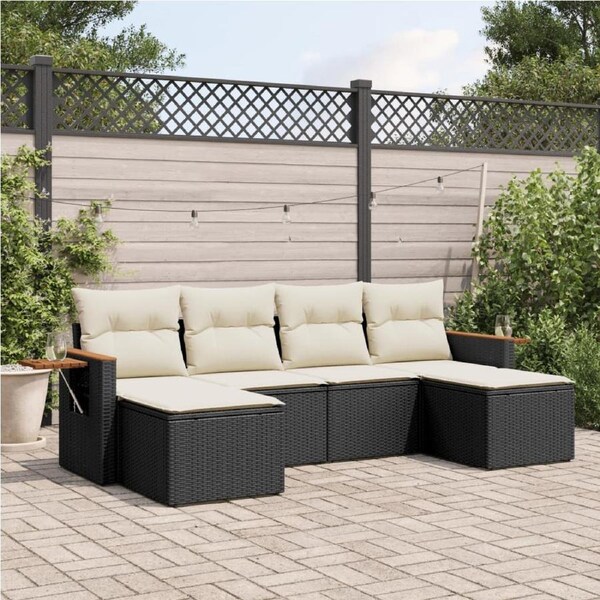 6 Piece Garden Sofa Set with Cushions Black Poly Rattan vidaXL