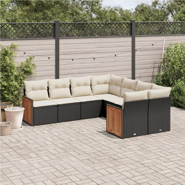 8 Piece Garden Sofa Set with Cushions Black Poly Rattan vidaXL