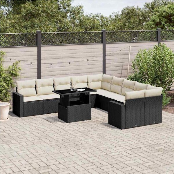 11 Piece Garden Sofa Set with Cushions Black Poly Rattan vidaXL