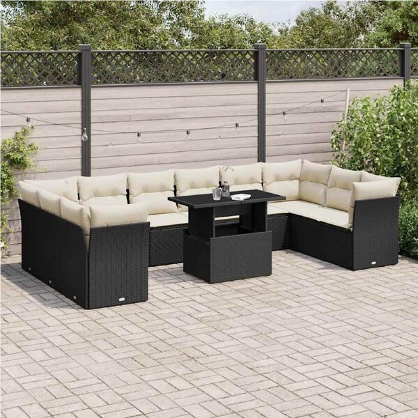 11 Piece Garden Sofa Set with Cushions Black Poly Rattan vidaXL