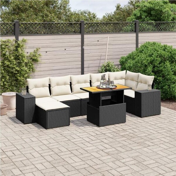 8 Piece Garden Sofa Set with Cushions Black Poly Rattan vidaXL