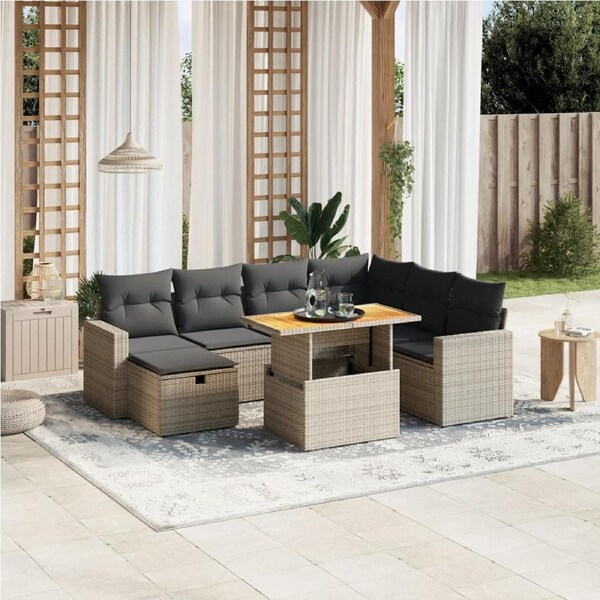 8 Piece Garden Sofa Set with Cushions Grey Poly Rattan vidaXL