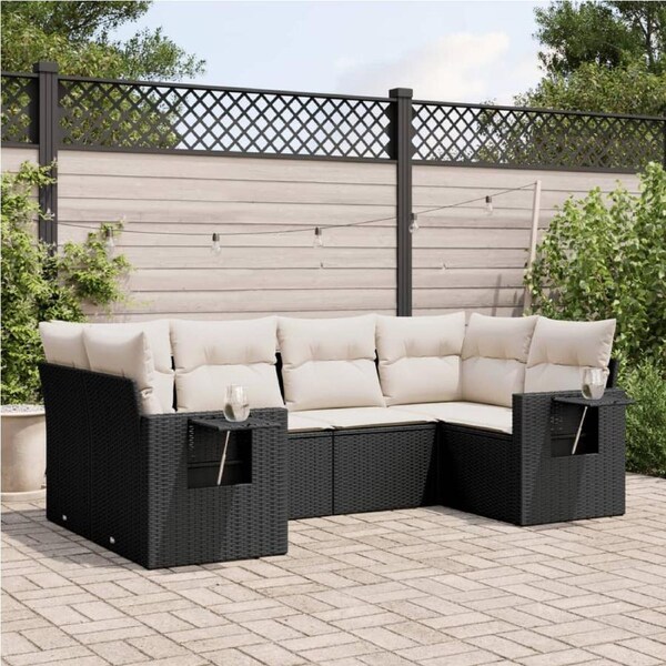 6 Piece Garden Sofa Set with Cushions Black Poly Rattan vidaXL