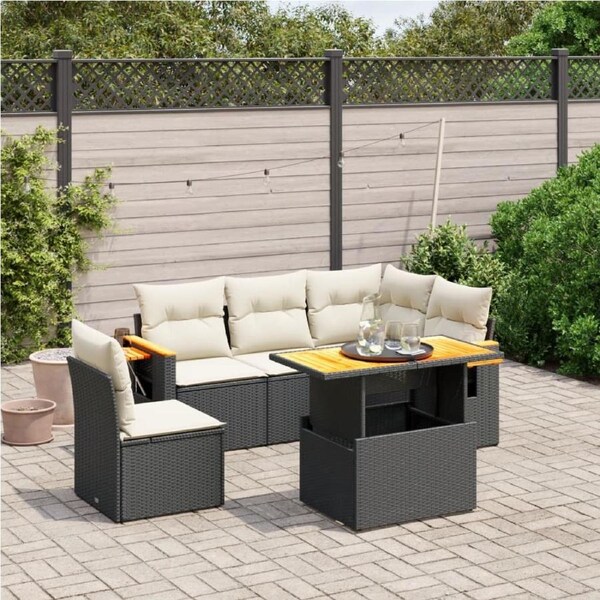 6 Piece Garden Sofa Set with Cushions Black Poly Rattan vidaXL