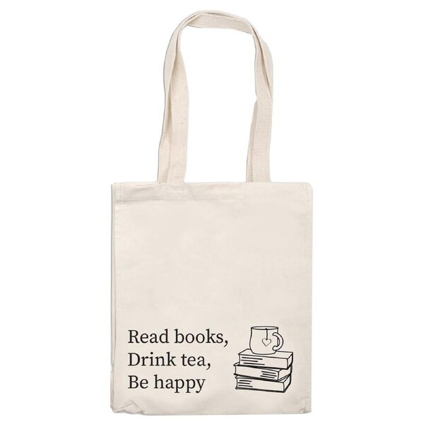 Artico Tote Bag Read Books Drink Tea Be Happy Library Shopping Bag TB010