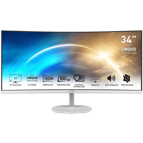 MSI 34in UWQHD VA 100Hz FreeSync Curved Business Monitor - White (PRO MP341CQW)